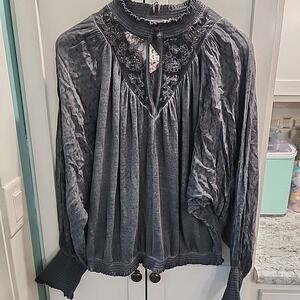 NWT womens‎ Batwing Top Size XL Washed Gothic Boho Lace Yoke Cottage Noir